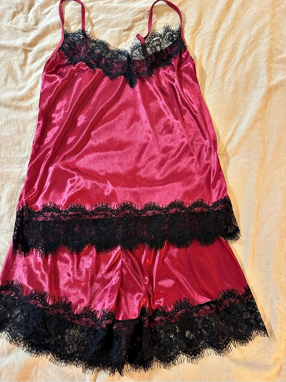 Pink & Black Lace Camisole Shorts Set Like New Size Small
